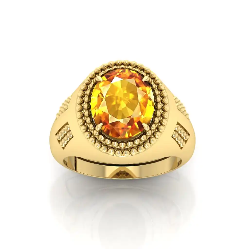 Yellow Sapphire Gemstone Gold Plated | Adjustable Ring With Lab Certificate for Men and Women.png